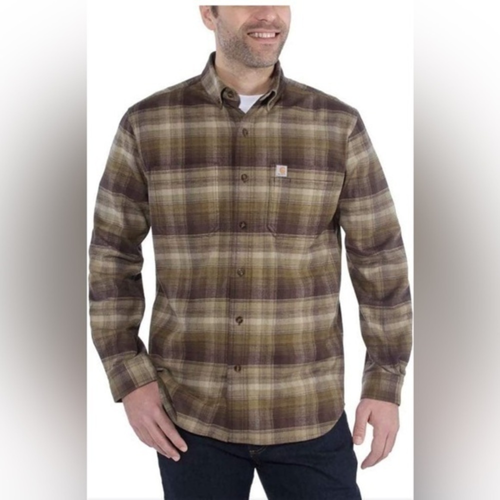 Carhartt Men's Rugged Flex Hamilton Army Green Plaid Flannel Shirt XL Cabin Life
